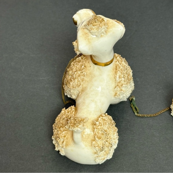 Vintage Ivory/Gold Spaghetti French Poodle Figurines Mom and 2 Puppies Japan - Picture 5 of 16
